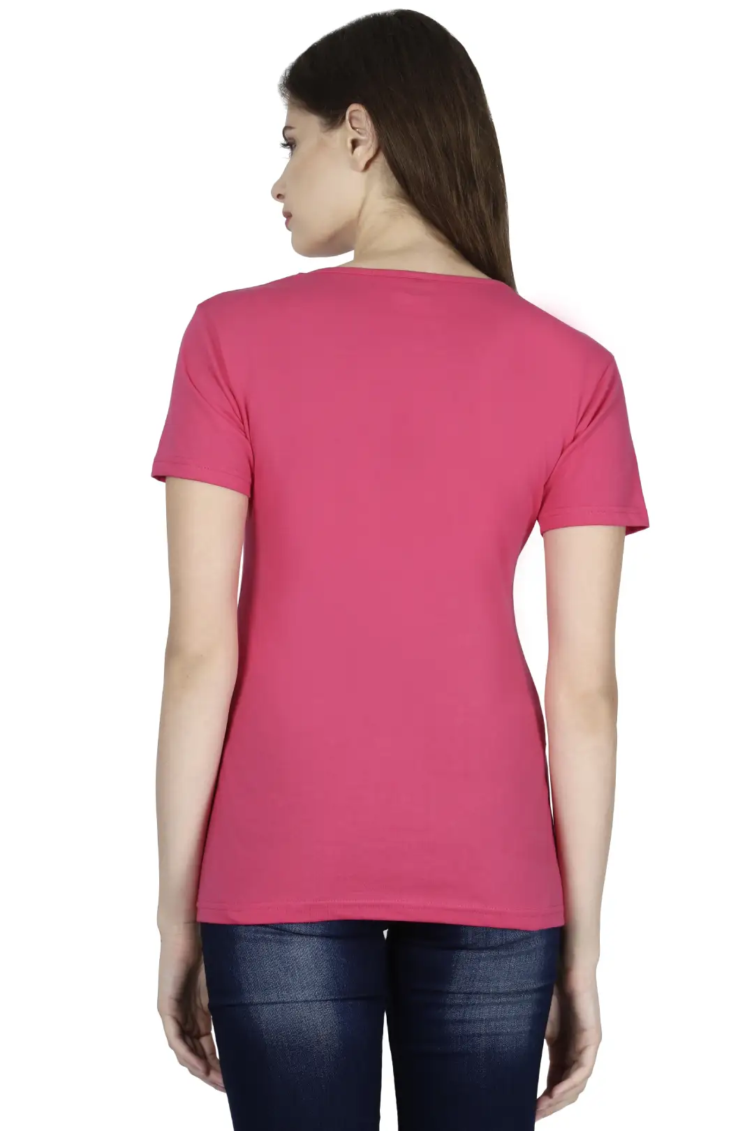 Women Solid Plain Combed Cotton T-shirt Pink - Image 4