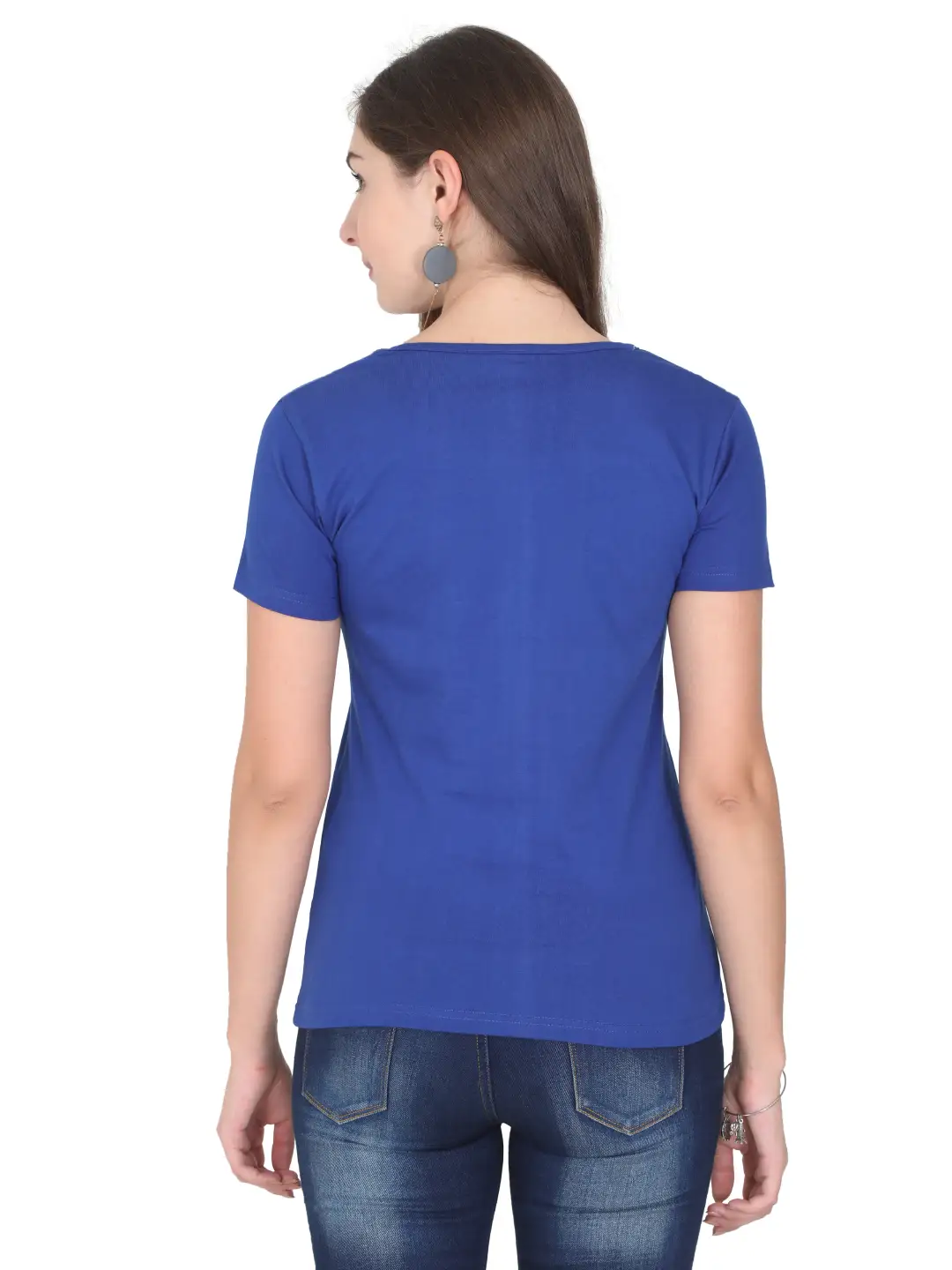 Women Solid Plain Combed Cotton T-shirt Royal Blue - Image 4