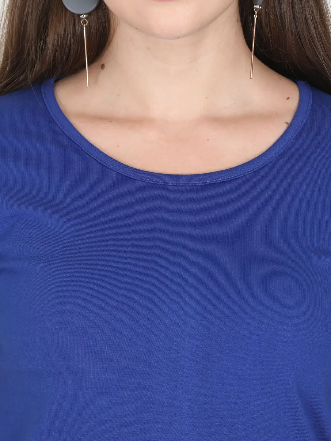 Women Solid Plain Combed Cotton T-shirt Royal Blue - Image 5