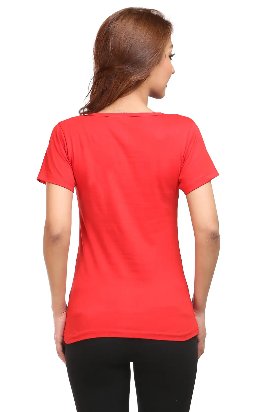 Women Solid Plain Combed Cotton T-shirt Red - Image 4
