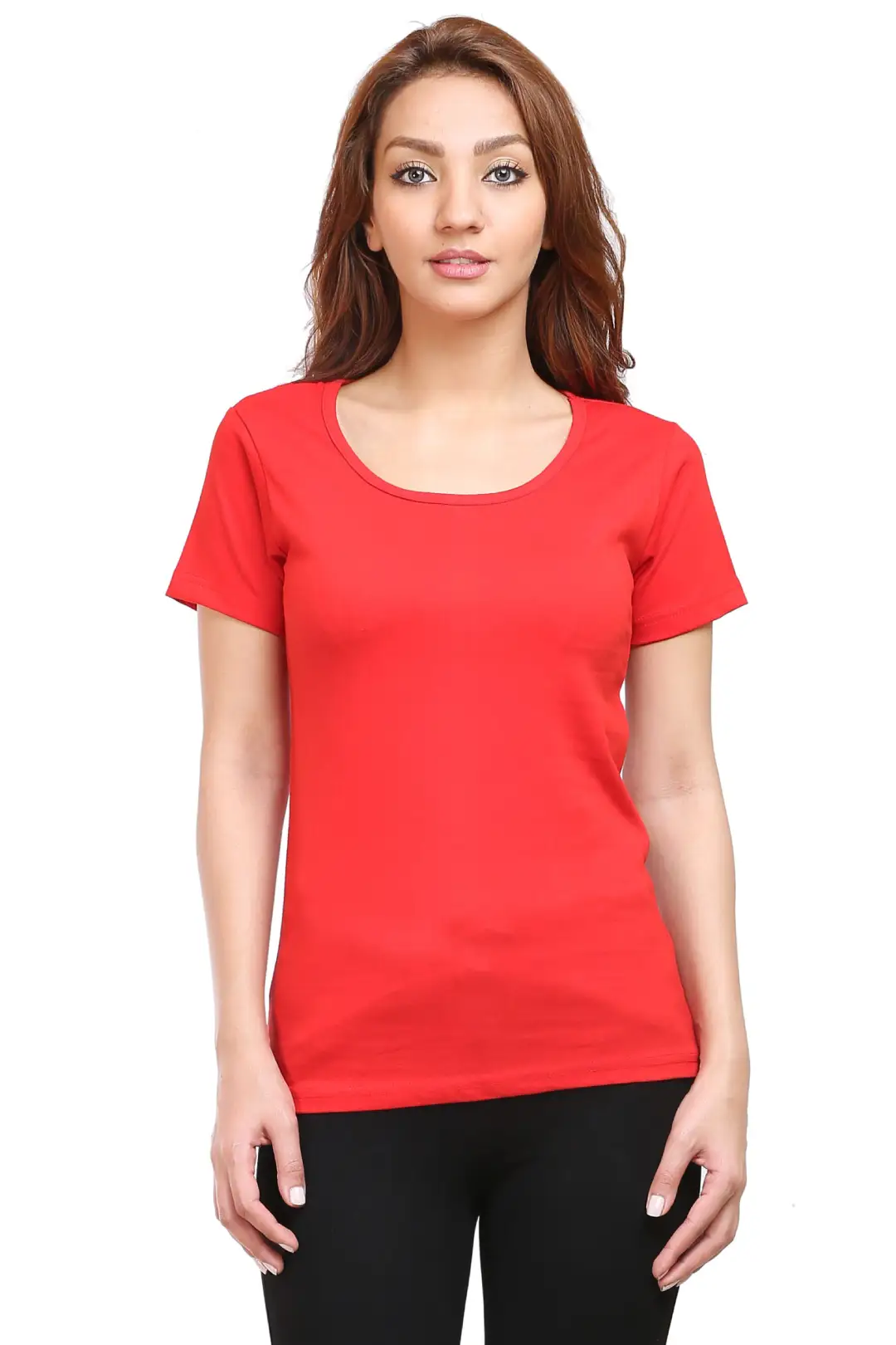 Women Solid Plain Combed Cotton T-shirt Red
