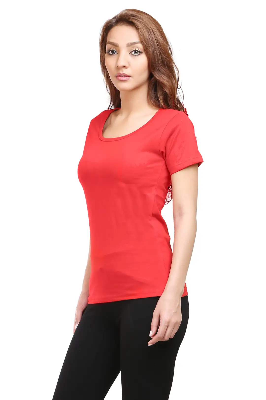 Women Solid Plain Combed Cotton T-shirt Red - Image 2