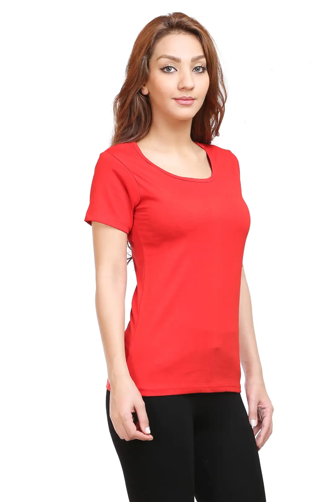 Women Solid Plain Combed Cotton T-shirt Red - Image 3