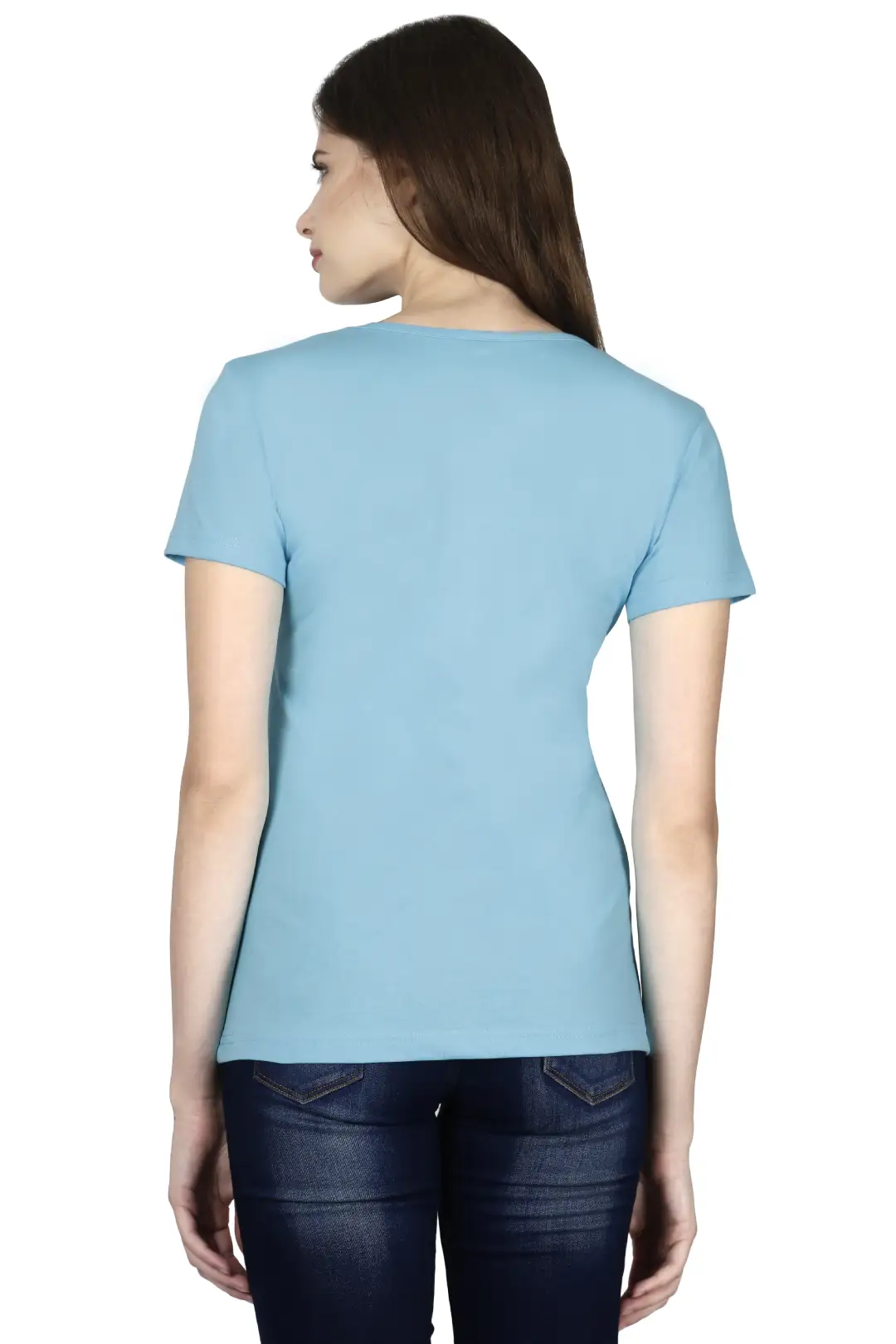 Women Solid Plain Combed Cotton T-shirt Sky Blue - Image 3