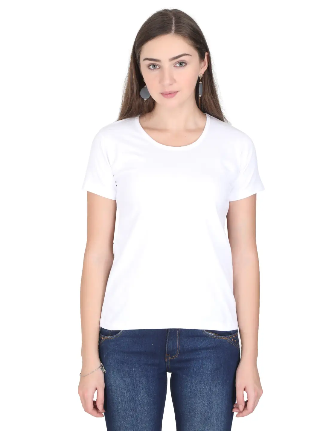 Women Solid Plain Combed Cotton T-shirt White - Image 7