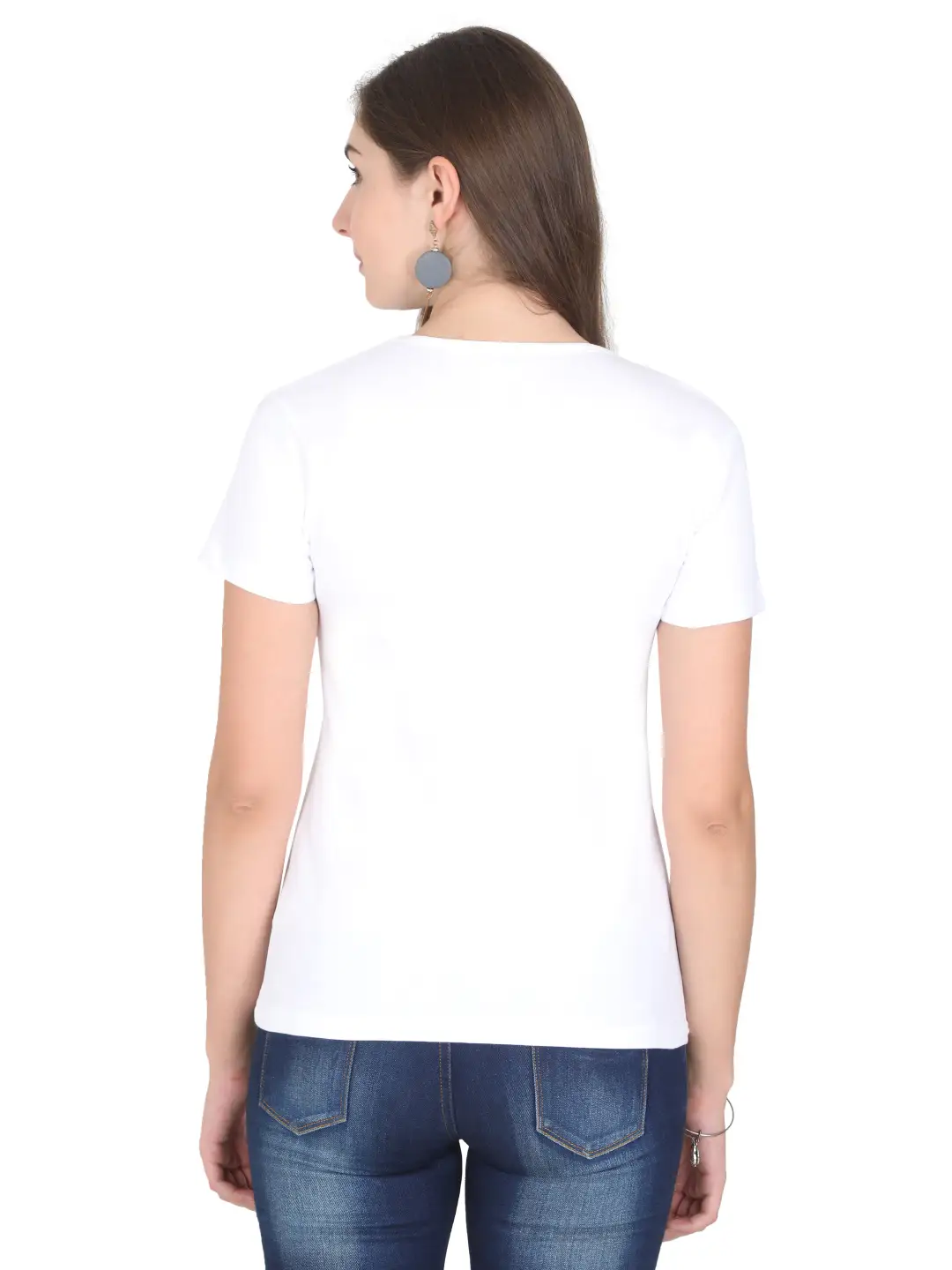 Women Solid Plain Combed Cotton T-shirt White - Image 2