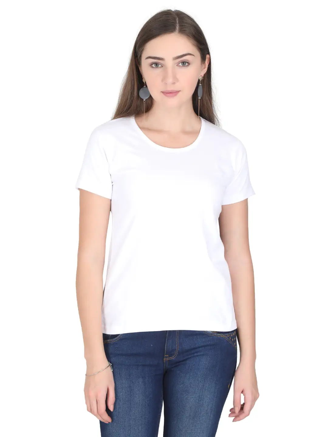 Women Solid Plain Combed Cotton T-shirt White