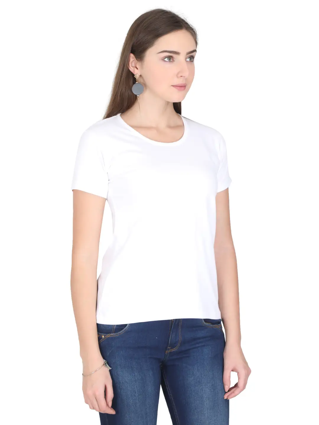 Women Solid Plain Combed Cotton T-shirt White - Image 3