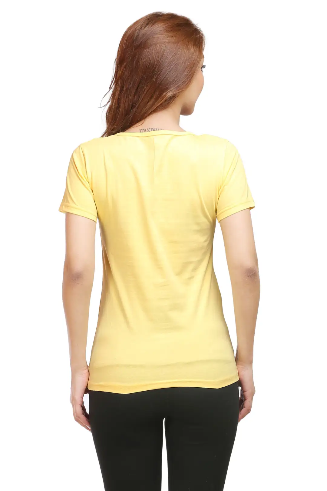 Women Solid Plain Combed Cotton T-shirt Yellow - Image 4