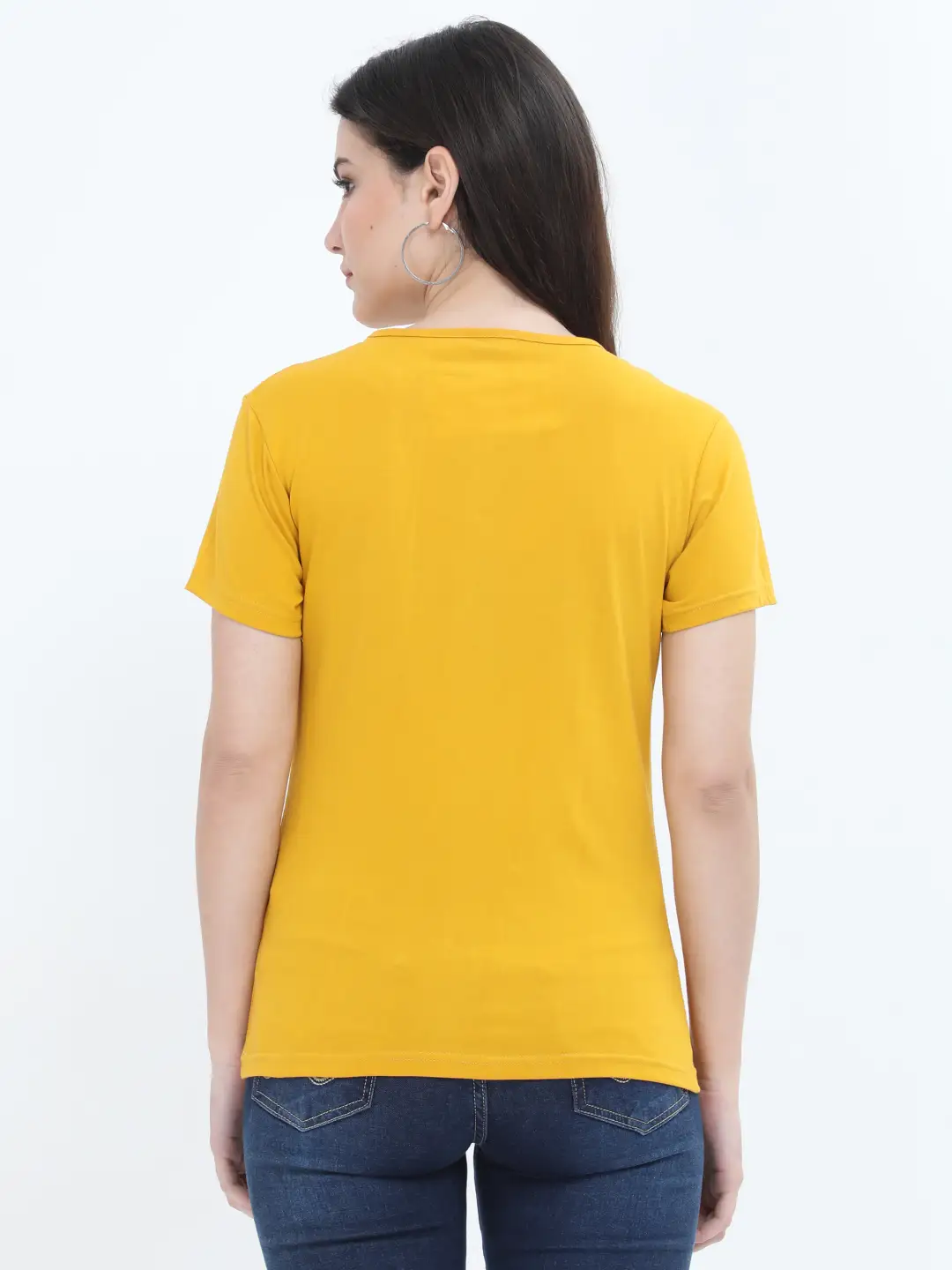 Women Solid Plain Combed Cotton T-shirt Mustard Yellow - Image 4