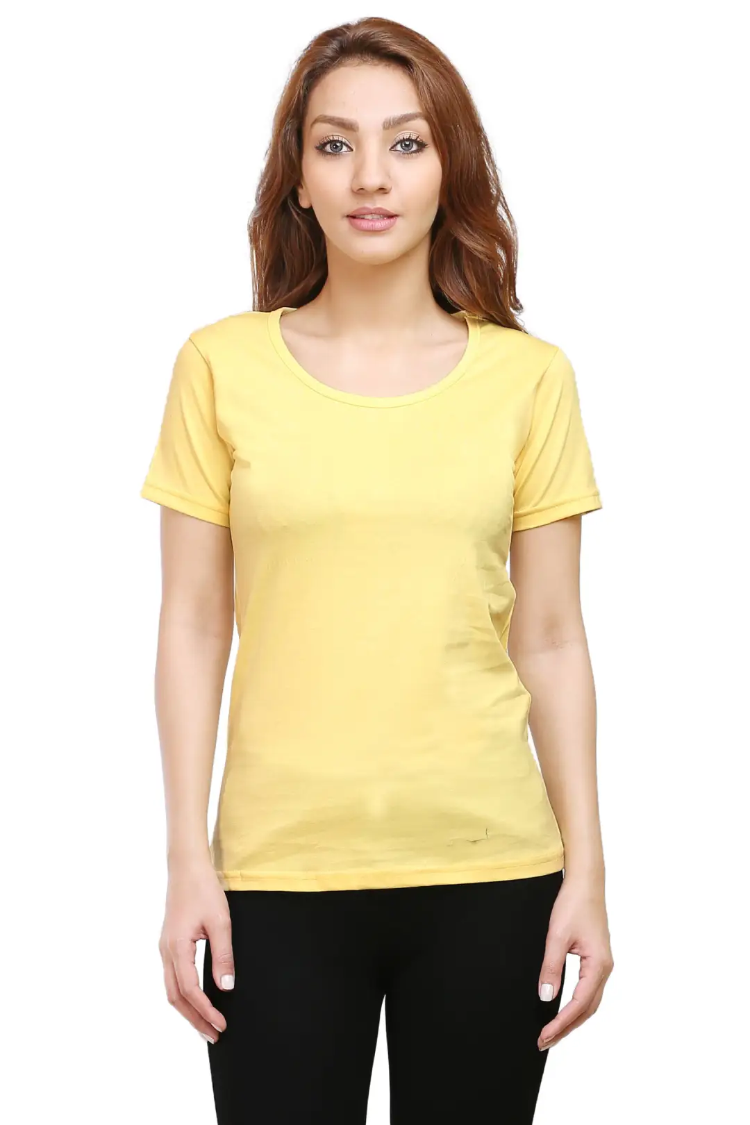 Women Solid Plain Combed Cotton T-shirt Yellow - Image 2