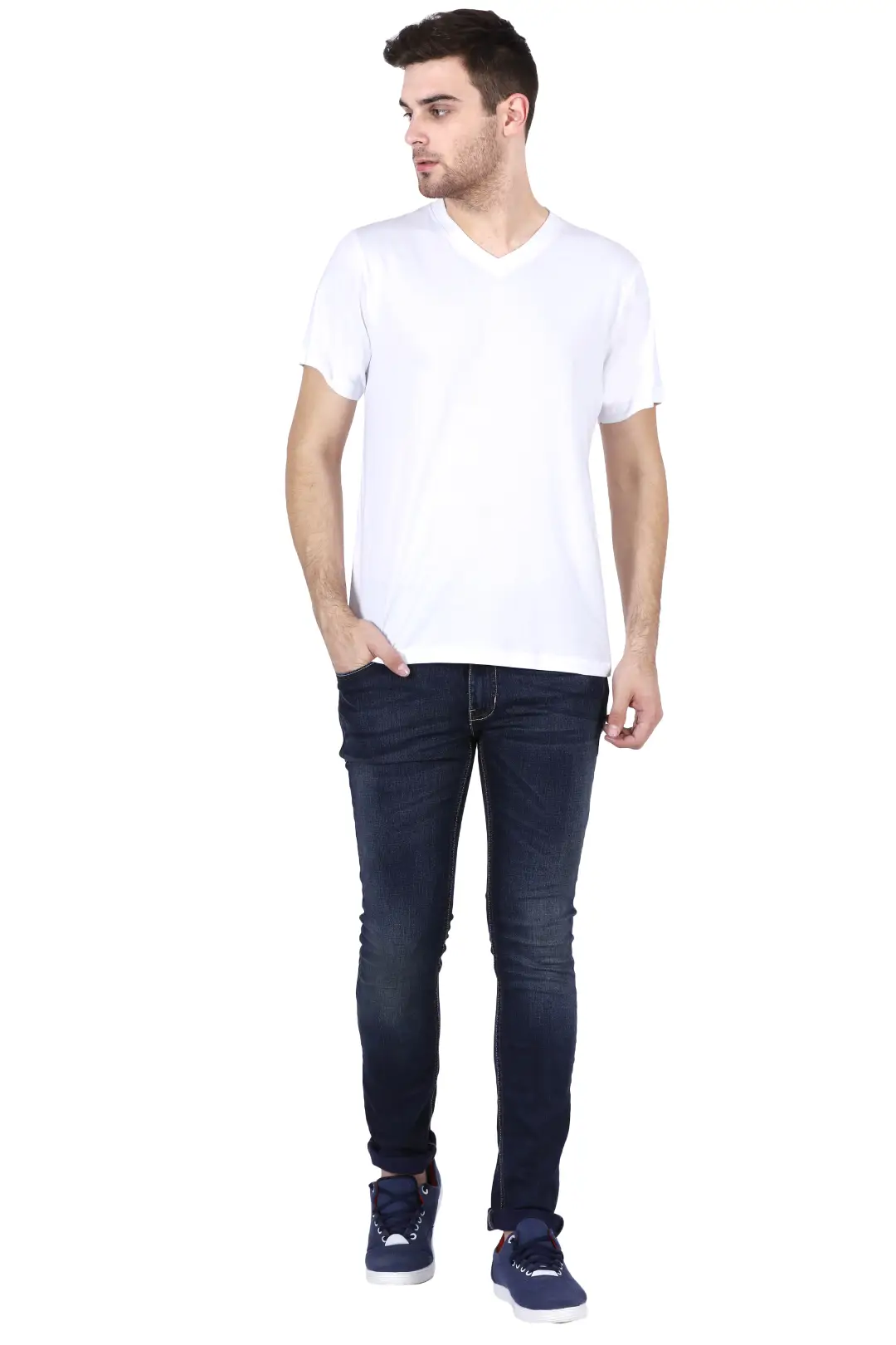Men V Neck Cotton White T-Shirt - Image 7