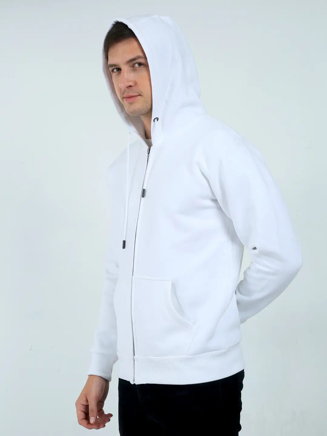 White Thick Fleece Full Zip Up Hoodie