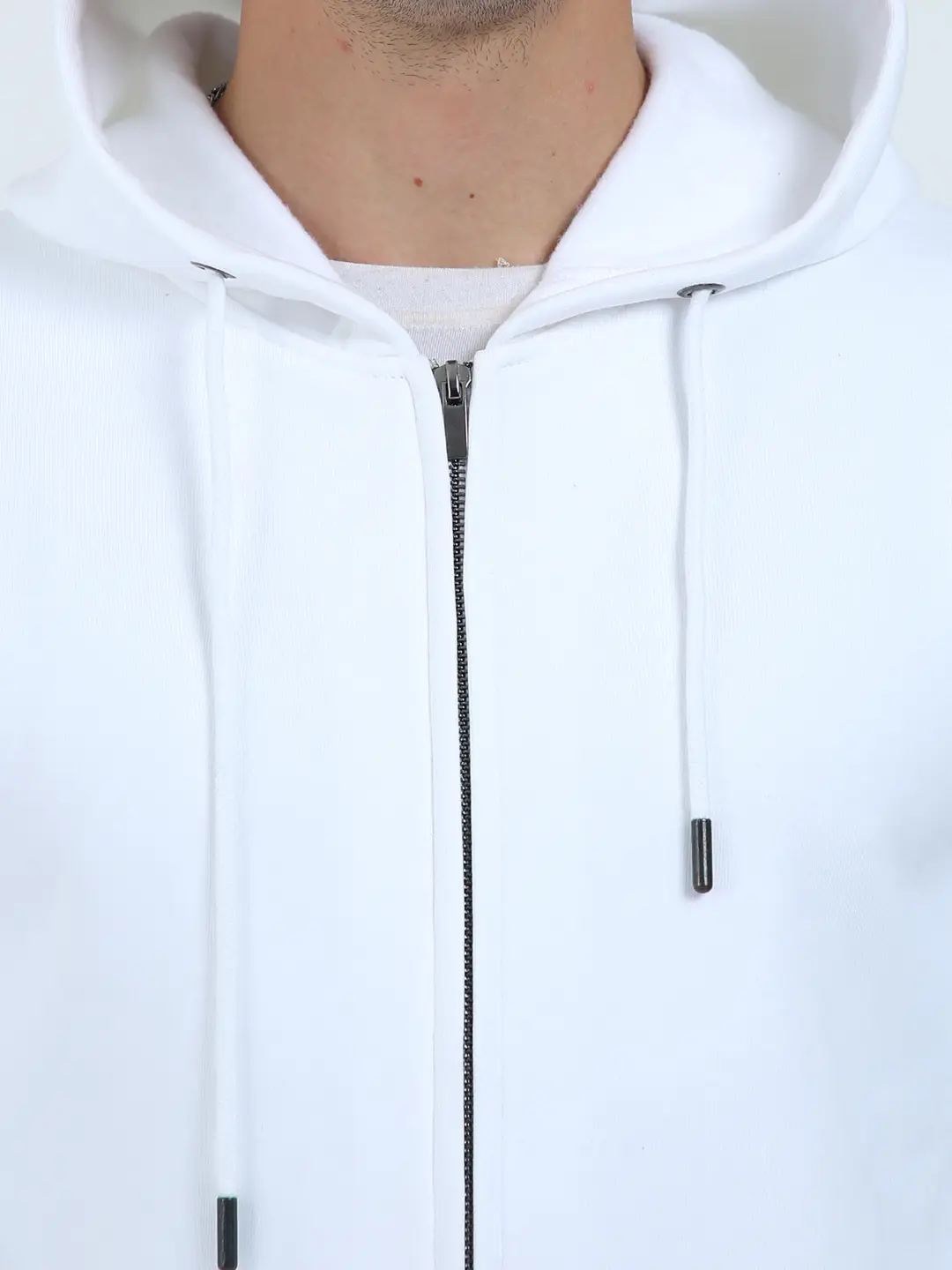White Thick Fleece Full Zip Up Hoodie - Image 4