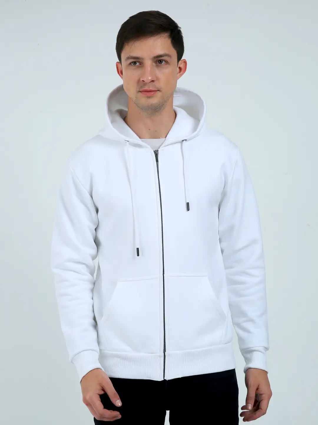 White Thick Fleece Full Zip Up Hoodie - Image 2