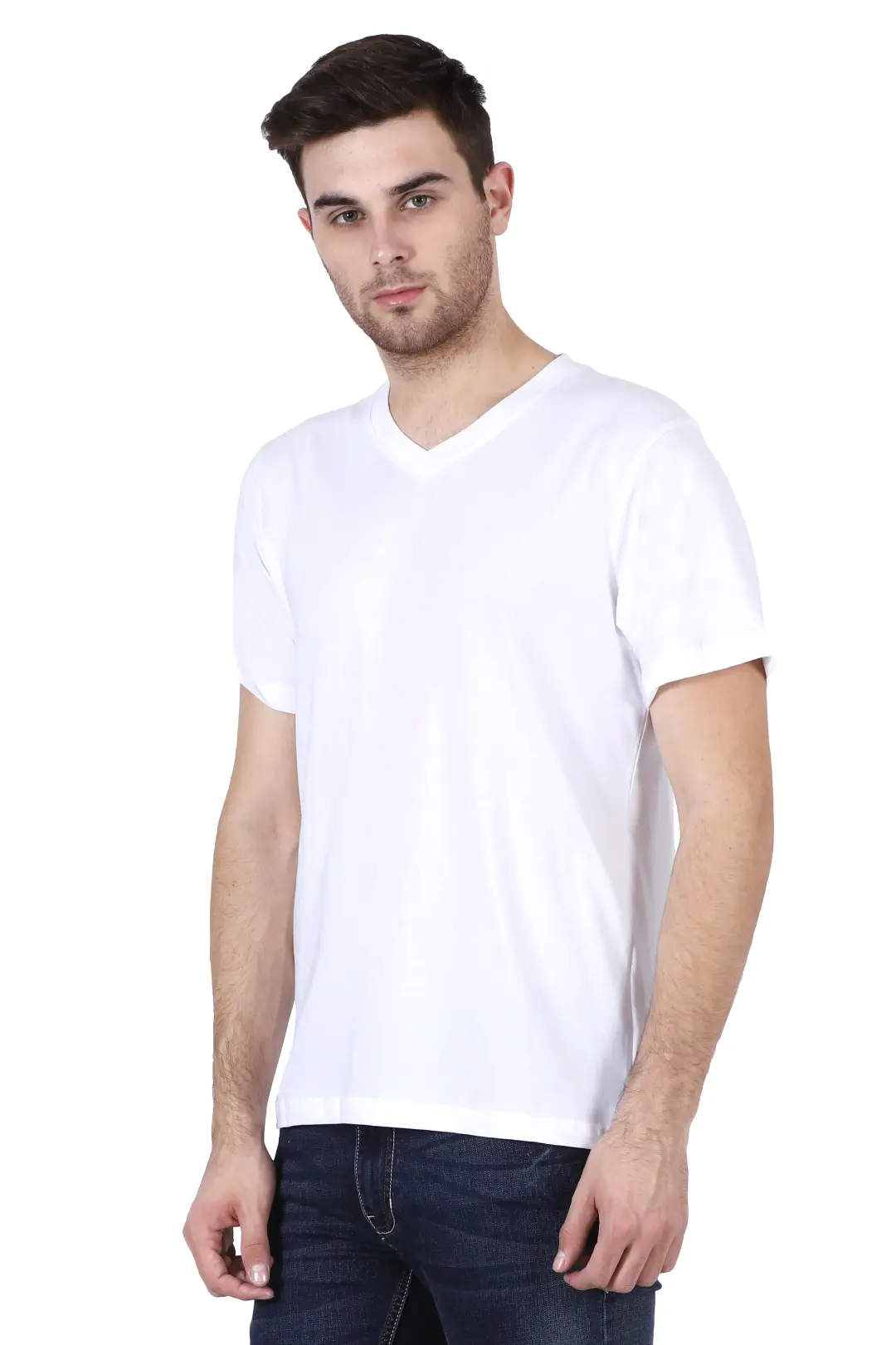 Men V Neck Cotton White T-Shirt - Image 3