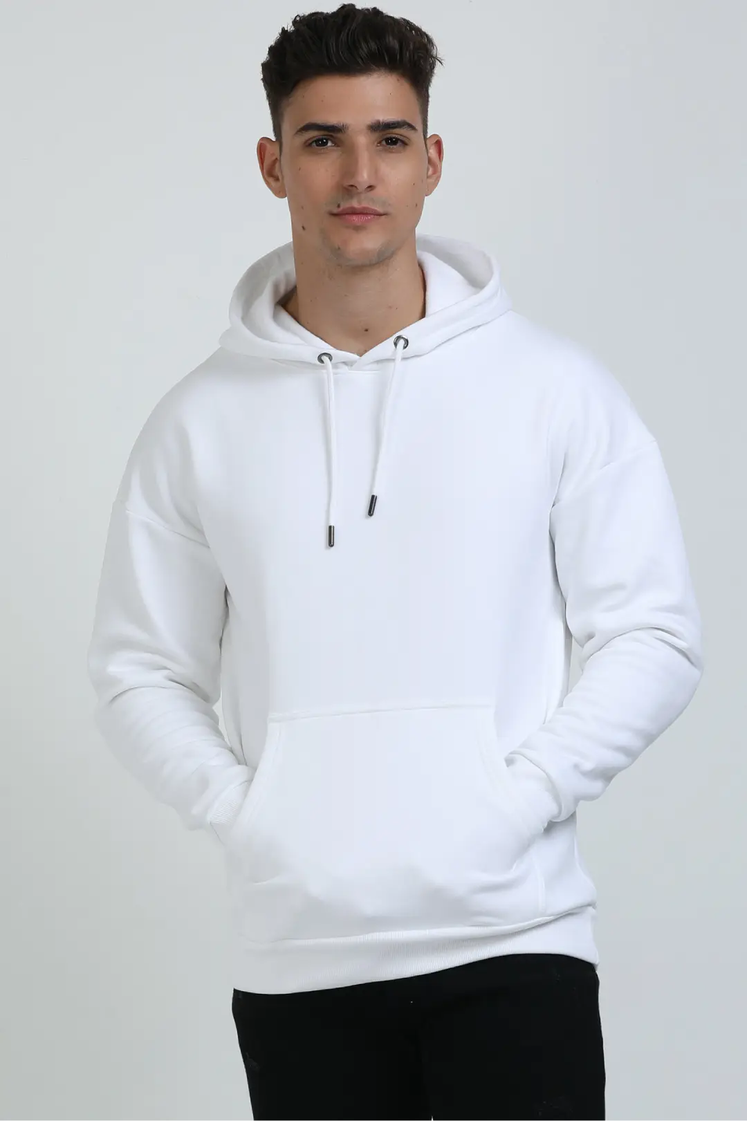 White Cotton Blend Pullover Style Oversized Hooded Sweatshirt