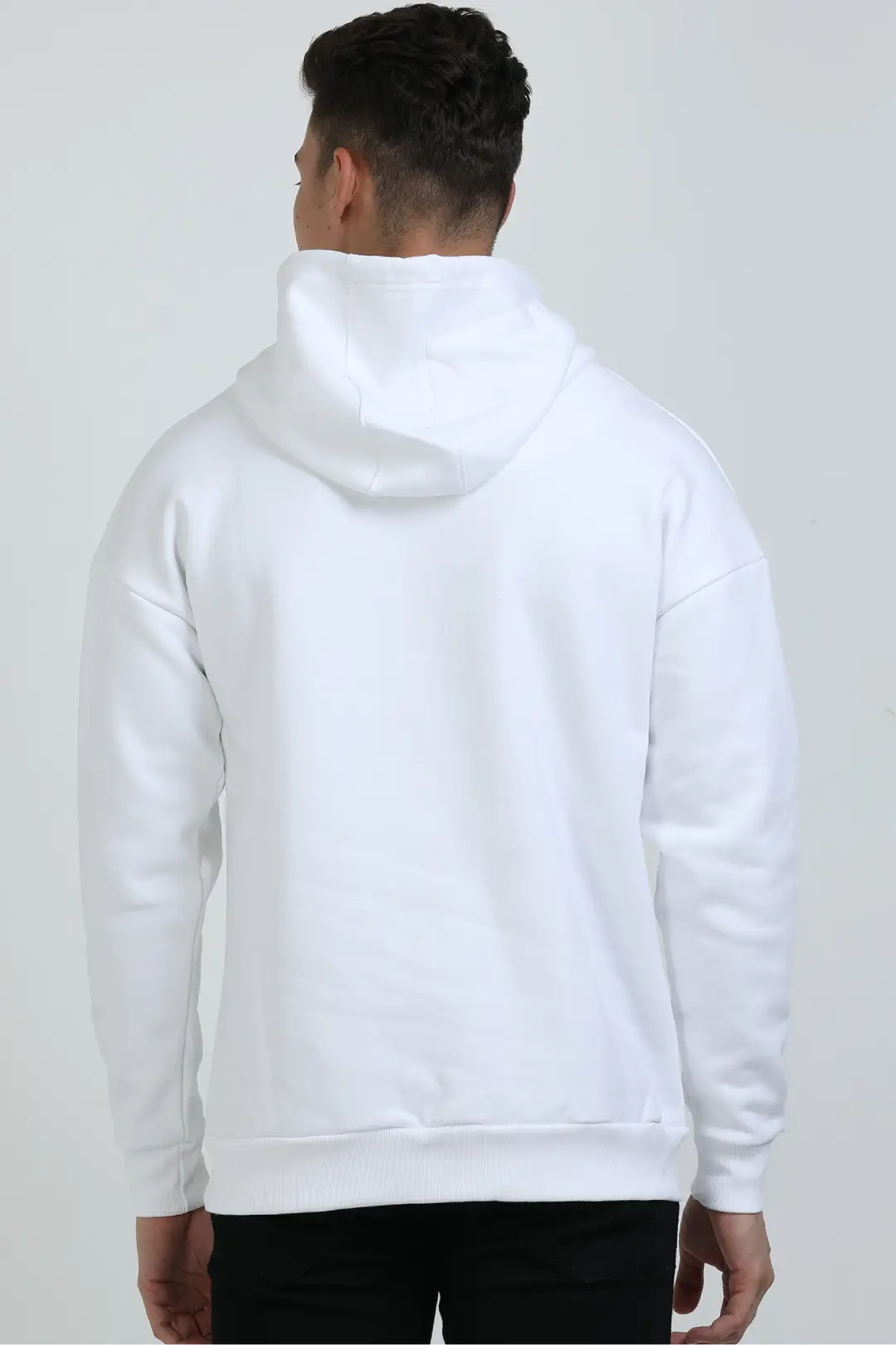 White Cotton Blend Pullover Style Oversized Hooded Sweatshirt - Image 2