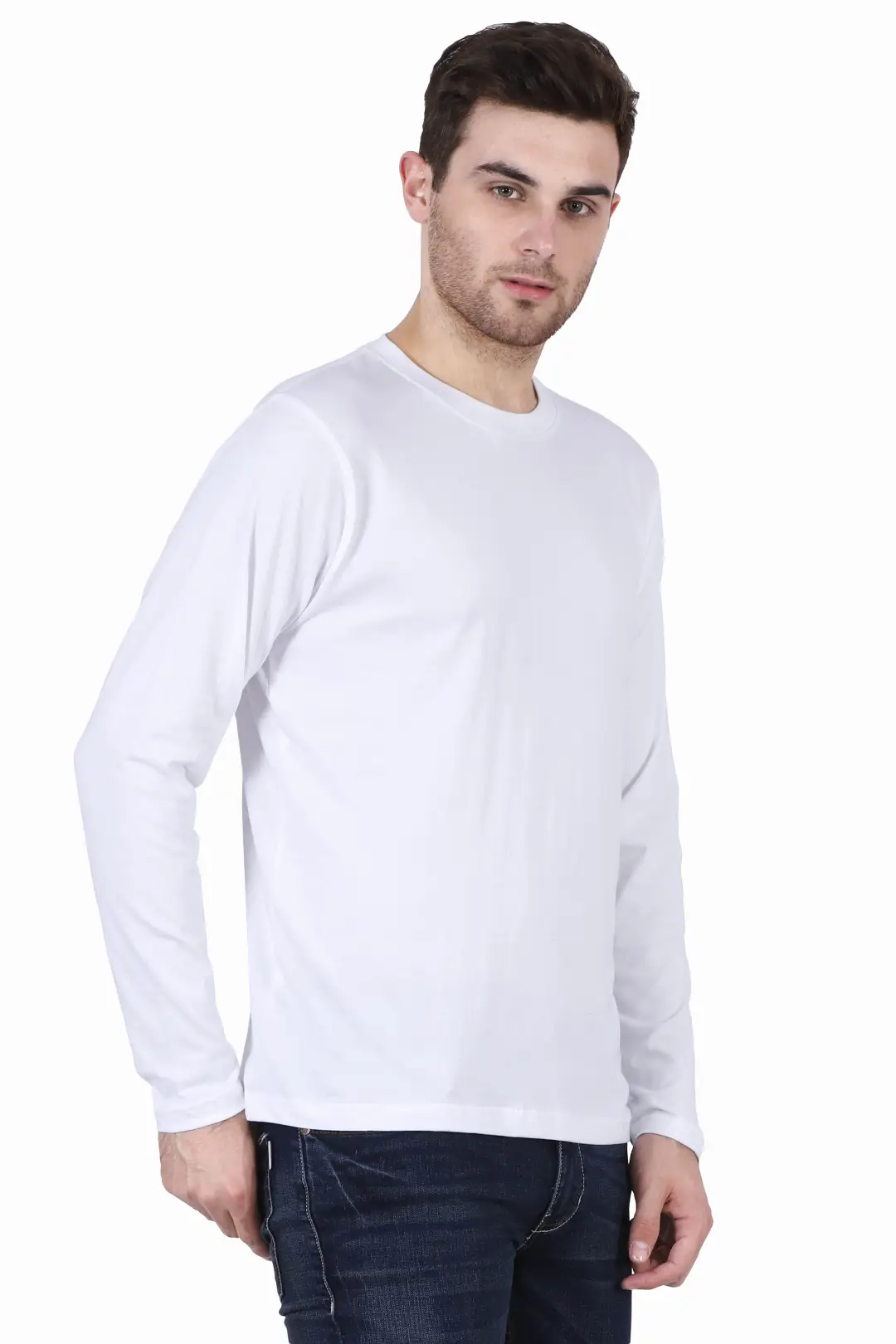 Men Combed Cotton Full Sleeve White T-shirt - Image 2
