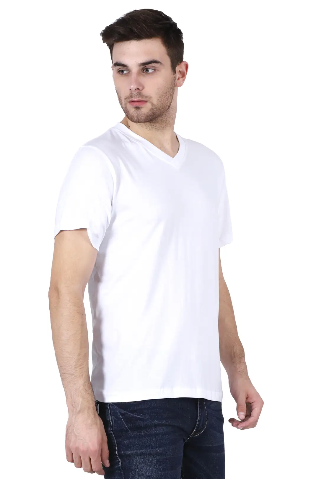 Men V Neck Cotton White T-Shirt - Image 5