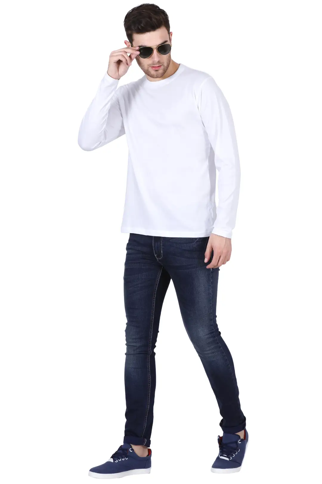 Men Combed Cotton Full Sleeve White T-shirt - Image 3