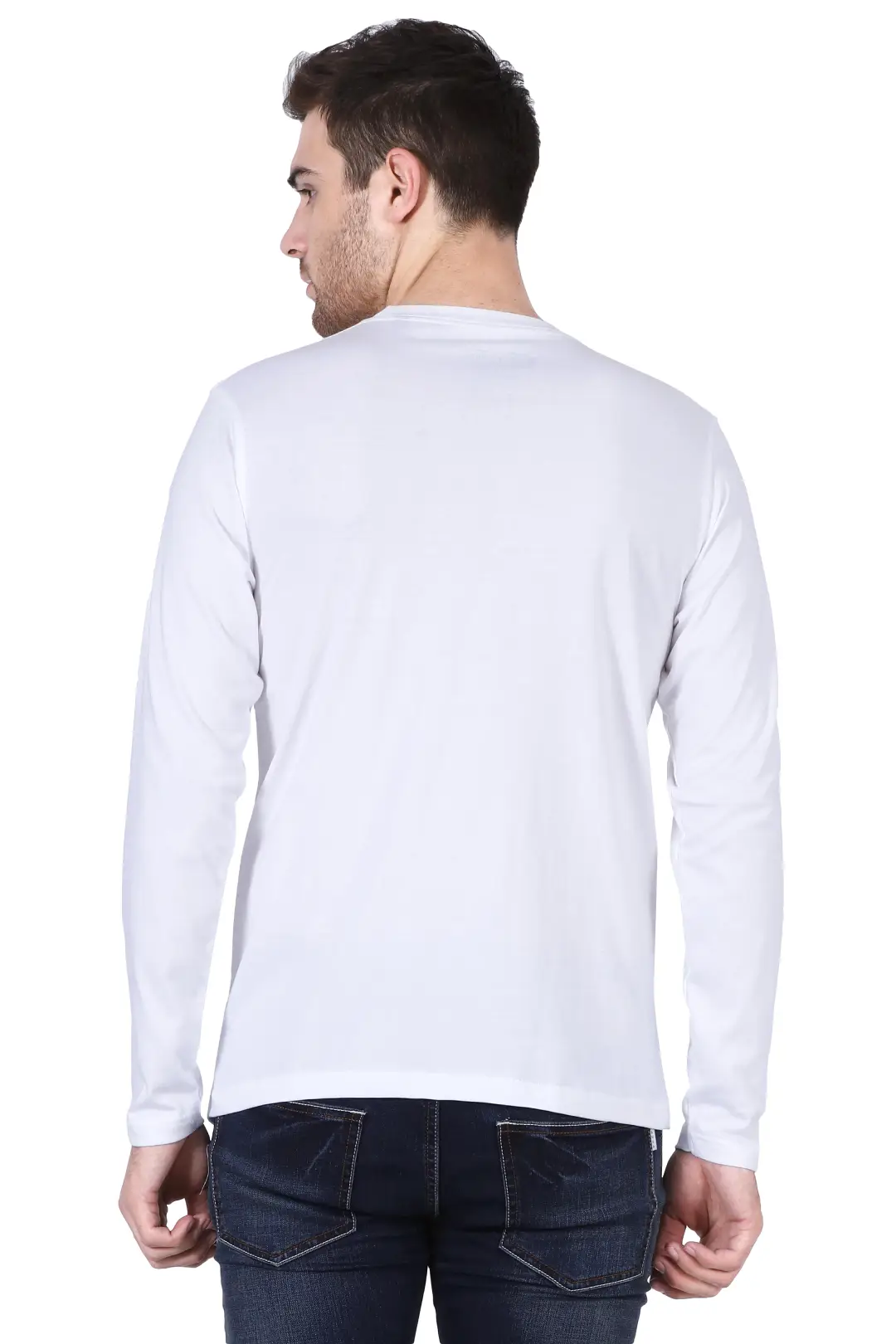Men Combed Cotton Full Sleeve White T-shirt - Image 4