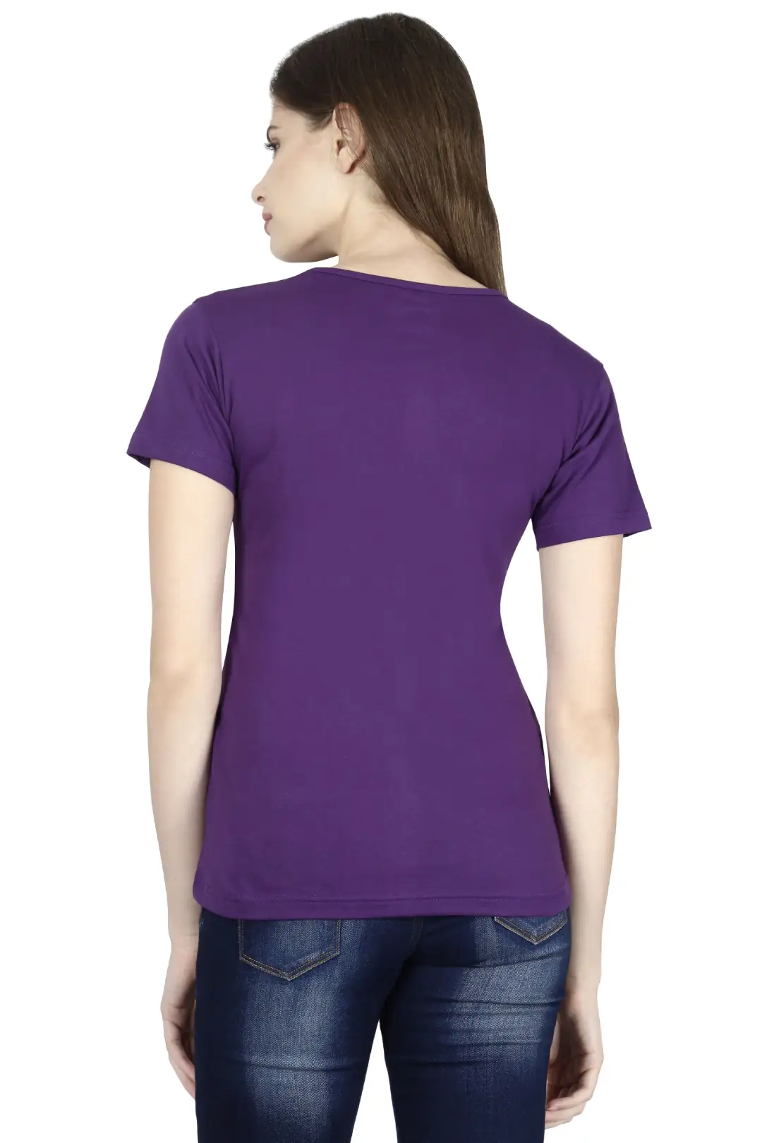 Women Solid Plain Combed Cotton T-shirt Purple - Image 2