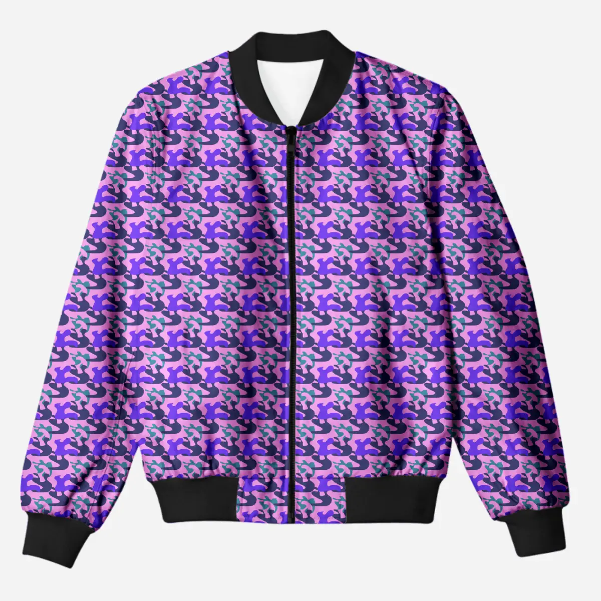 Stylish Purple Pink Camouflage Bomber Jacket