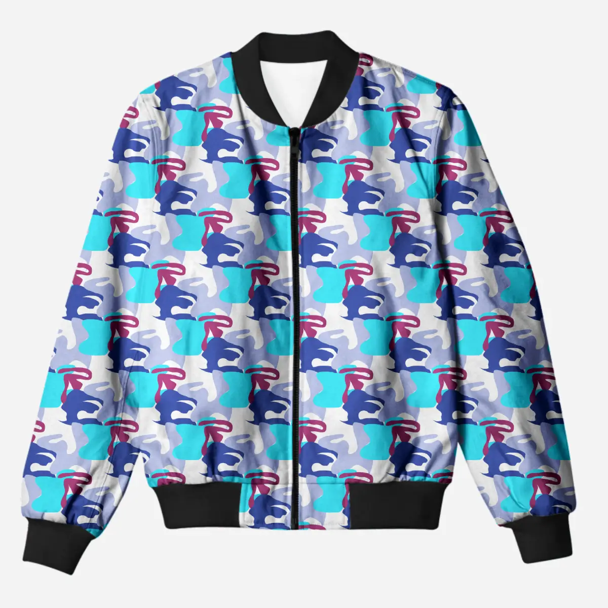 Blue Camouflage Zip Bomber Jacket