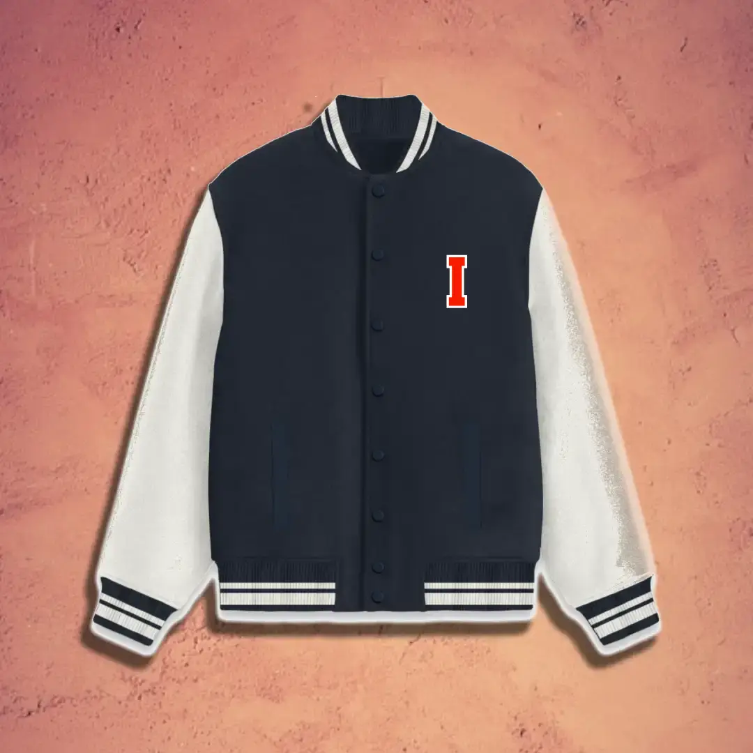 Classic I Embroidered Varsity Jacket Navy Blue