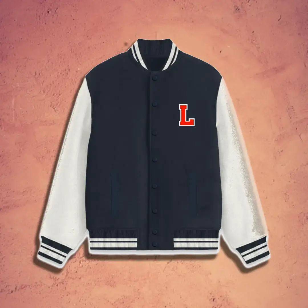 Classic L Embroidered Varsity Jacket Navy Blue