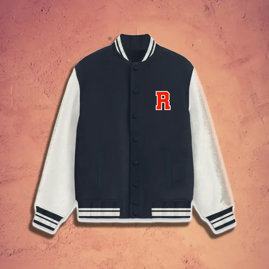 Classic R Embroidered Varsity Jacket Navy Blue