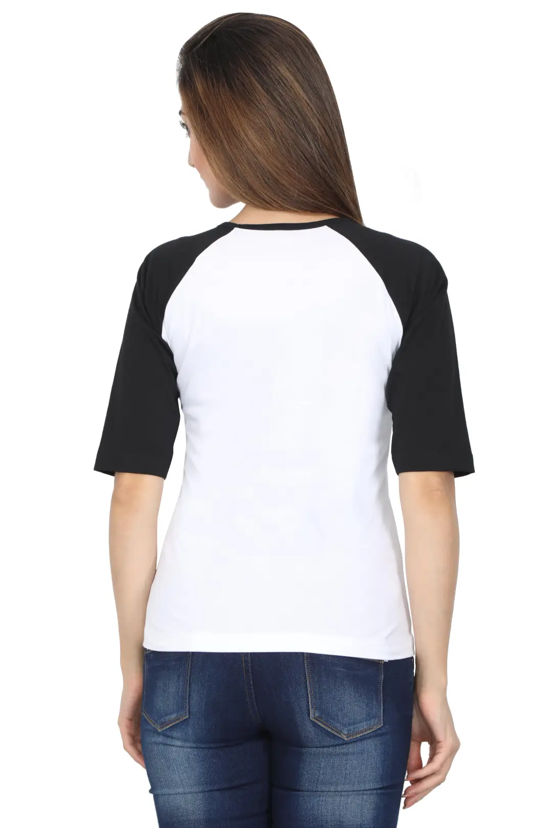 Women 3/4 Sleeves Raglan Cotton T-Shirt - Black/White - Image 5