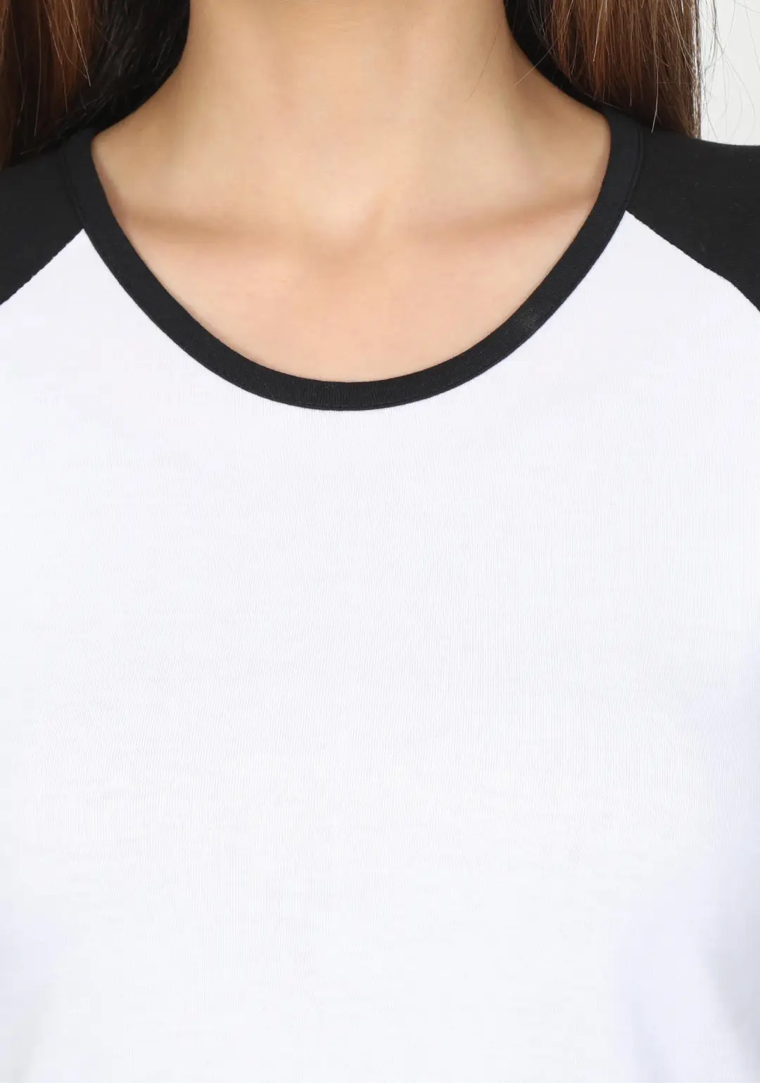 Women 3/4 Sleeves Raglan Cotton T-Shirt - Black/White - Image 4