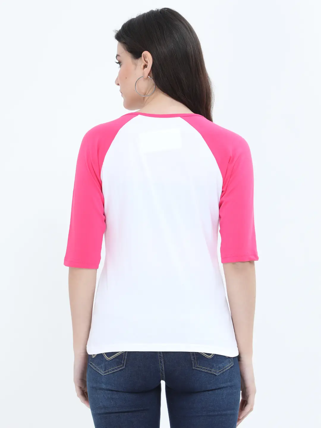 Women’s 3/4 Sleeves Raglan Cotton T-Shirt - Pink/White - Image 4