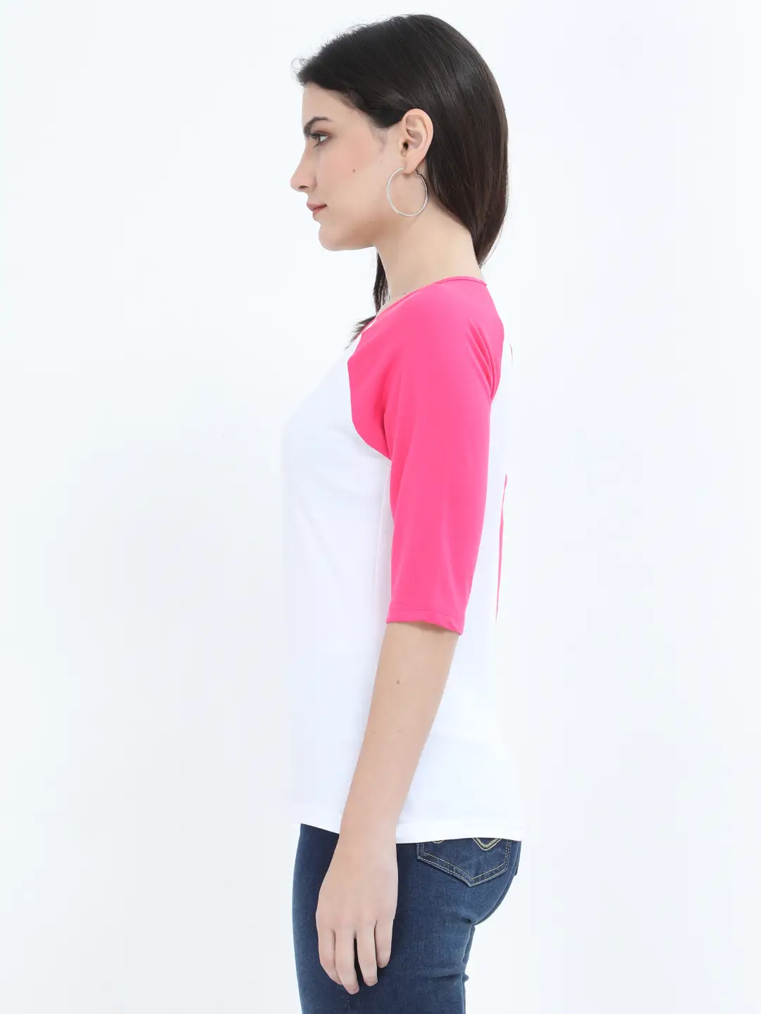 Women’s 3/4 Sleeves Raglan Cotton T-Shirt - Pink/White - Image 2