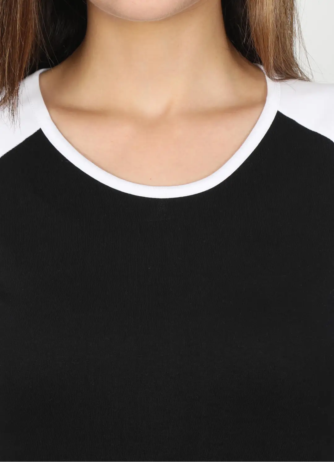 Women 3/4 Sleeves Raglan Cotton T-Shirt - White/Black - Image 4