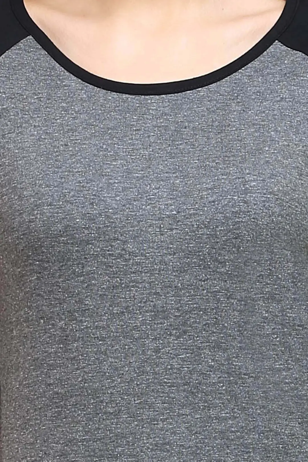 Women 3/4 Sleeves Raglan Cotton T-Shirt - Black/Charcoal - Image 3