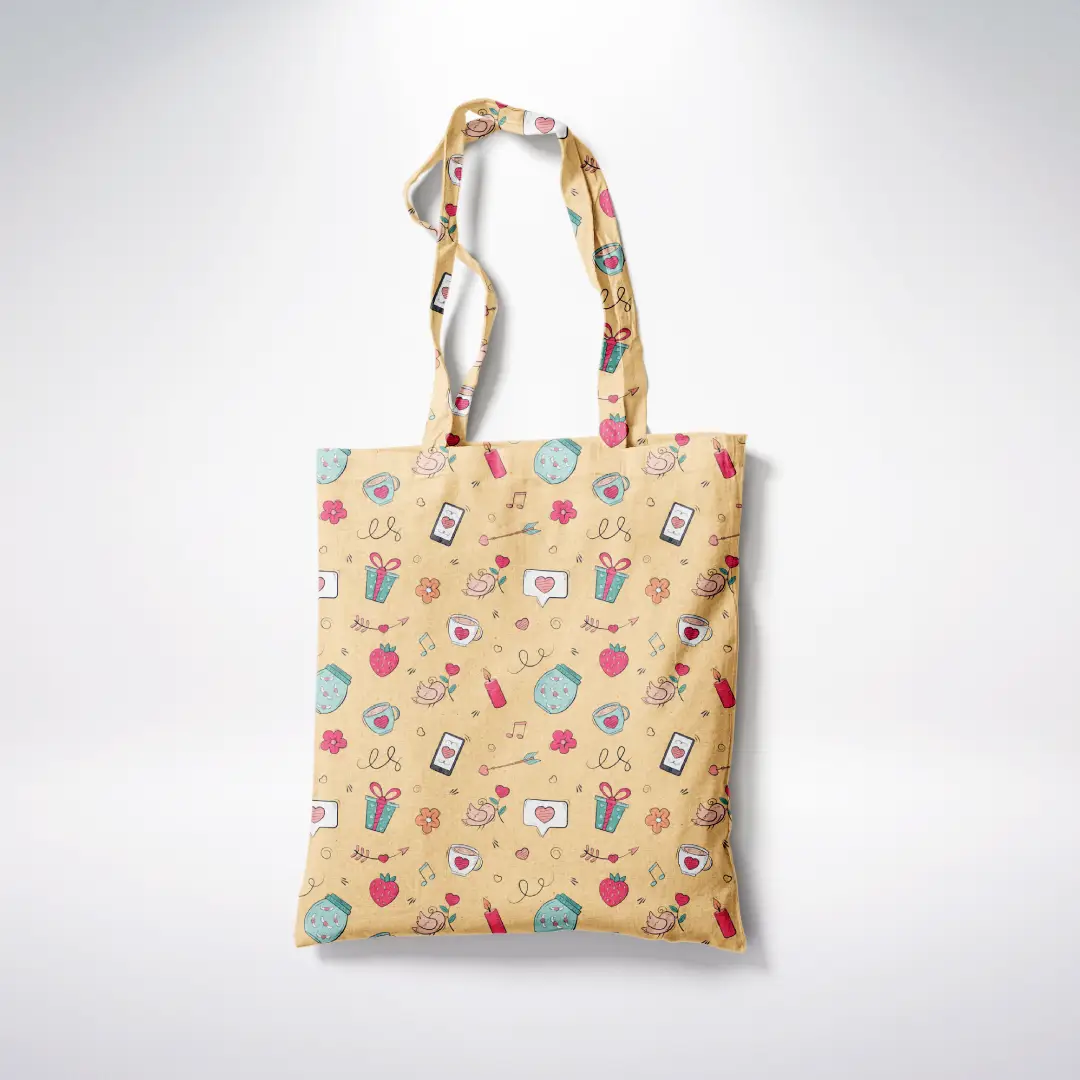 Love Birds Peach Color Canvas Fabric Tote Bag