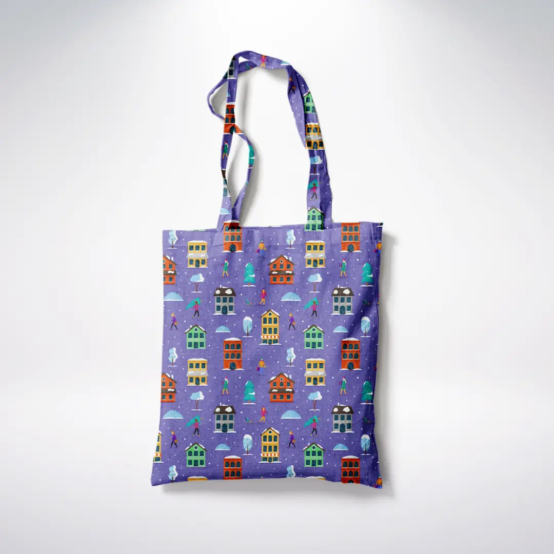 Winter Days Printed Purple Canvas Fabric Tote Bag