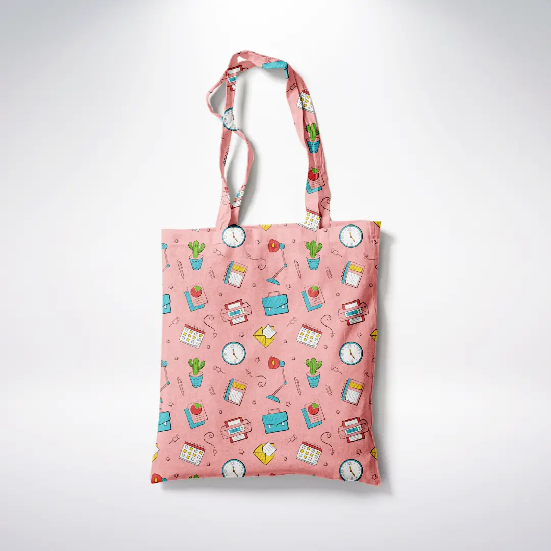 Quirky Office Printed Peach Color Canvas Fabric Tote Bag