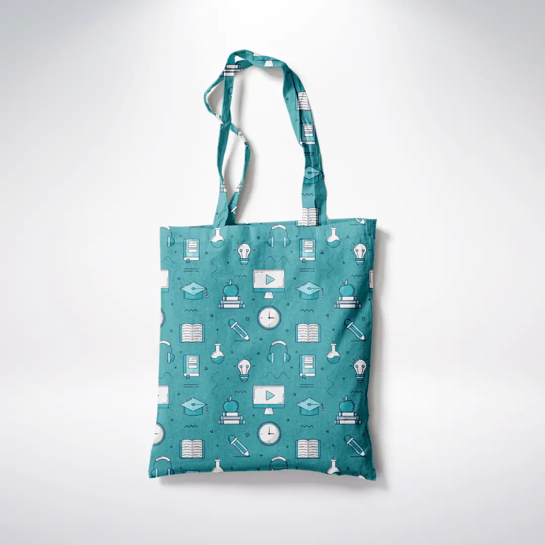 Collegian Printed Petrol Blue Color Canvas Fabric Tote Bag