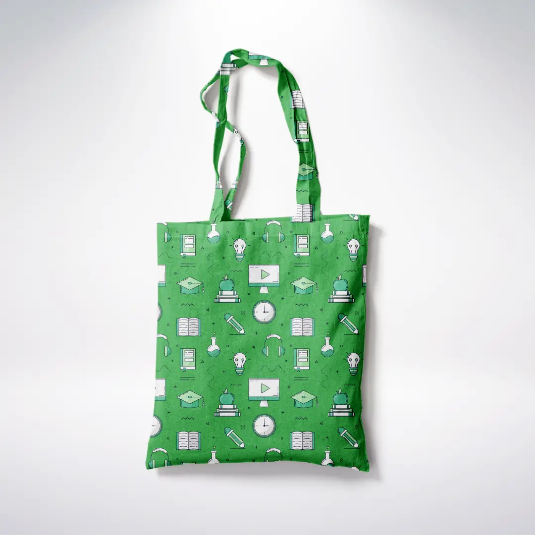 Collegian Printed Green Canvas Fabric Tote Bag
