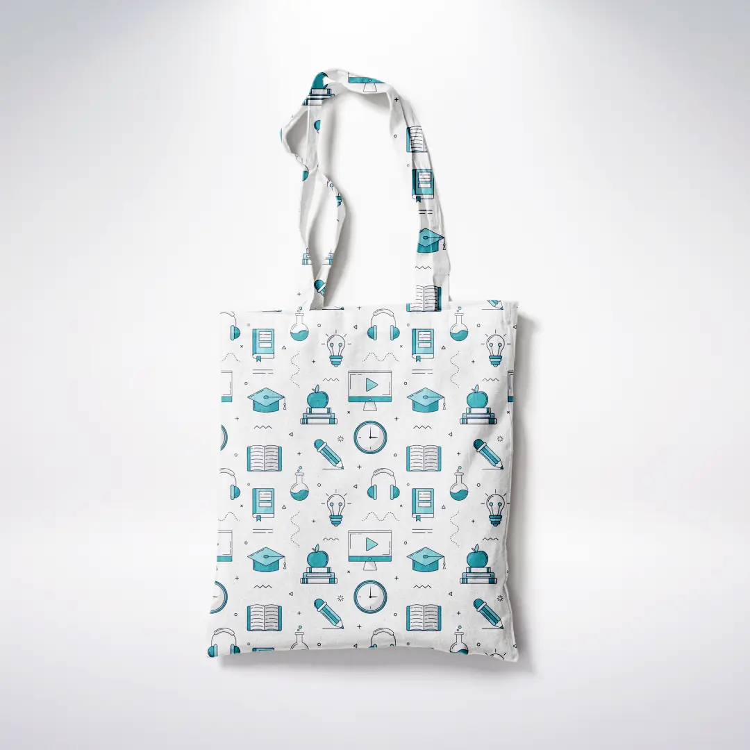 Collegian Printed White Blue Canvas Fabric Tote Bag