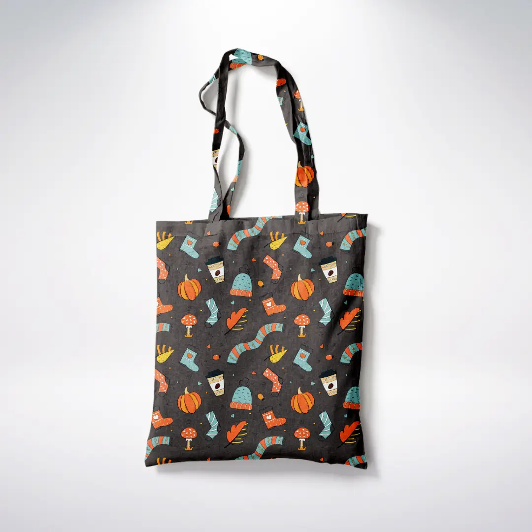 Windy Cool Day Printed Black Canvas Fabric Tote Bag