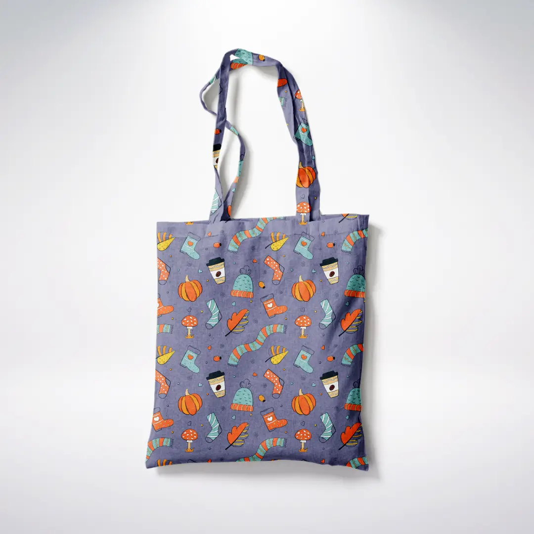 Windy Cool Day Printed Lavender Canvas Fabric Tote Bag