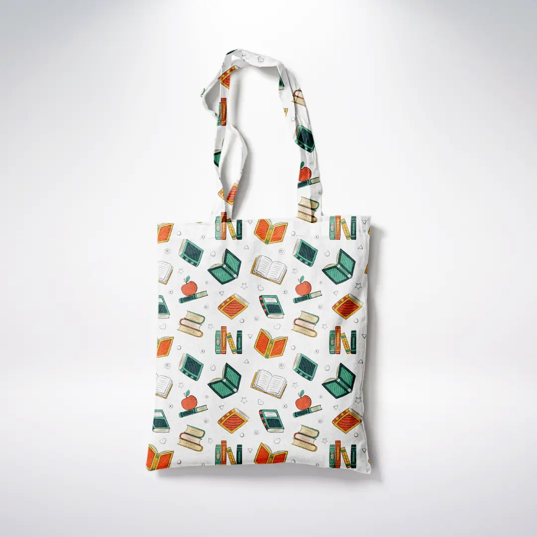 Books Printed White Canvas Fabric Tote Bag
