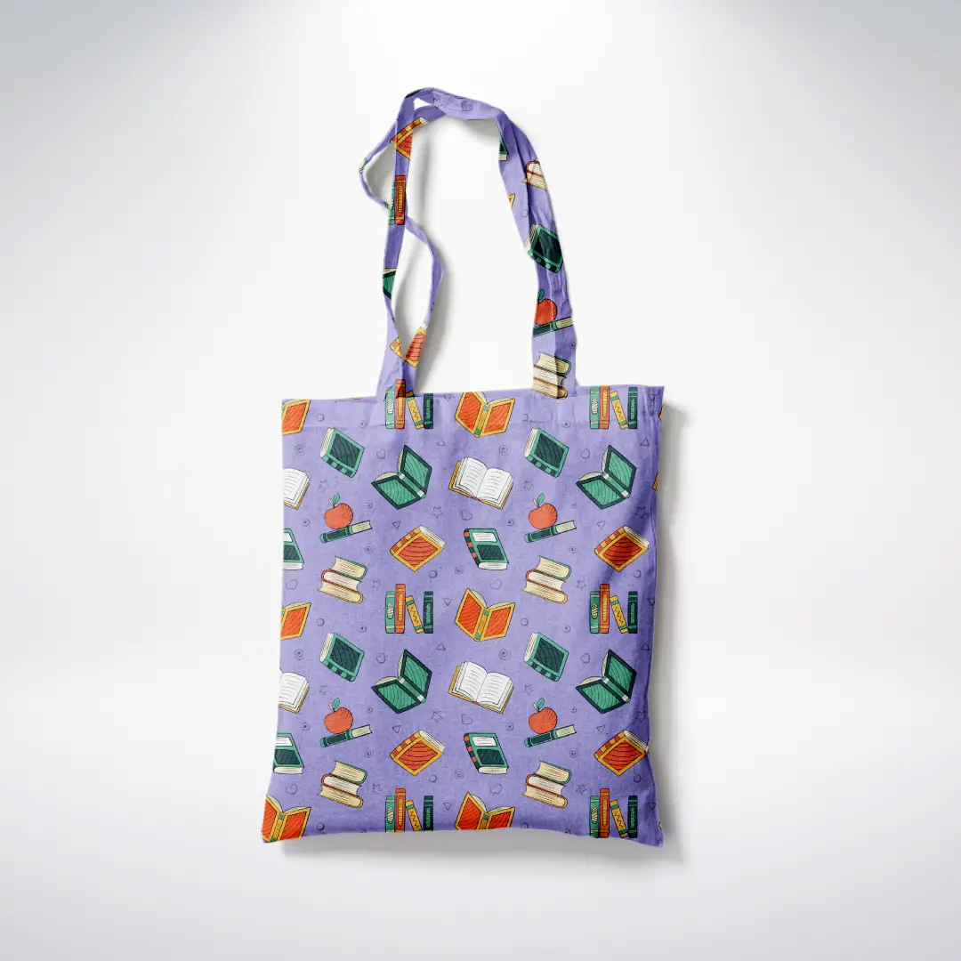 Books Printed Lavender Canvas Fabric Tote Bag