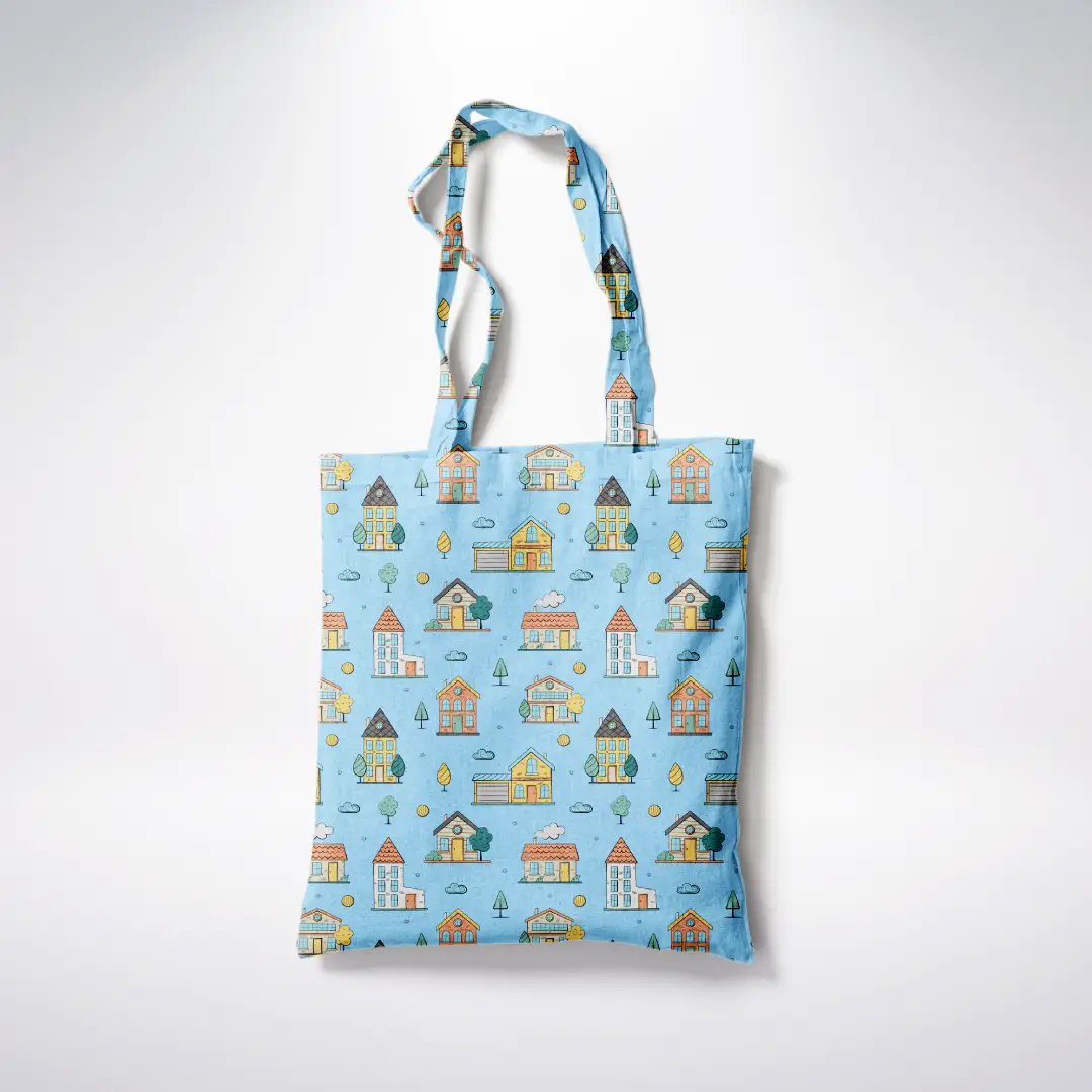 Sweet Homes Graphics Printed Sky Blue Color Canvas Fabric Tote Bag