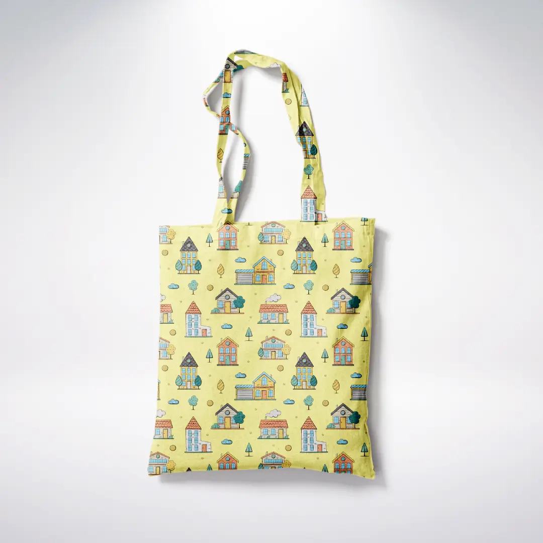 Sweet Homes Graphics Printed Lime Yellow Canvas Fabric Tote Bag